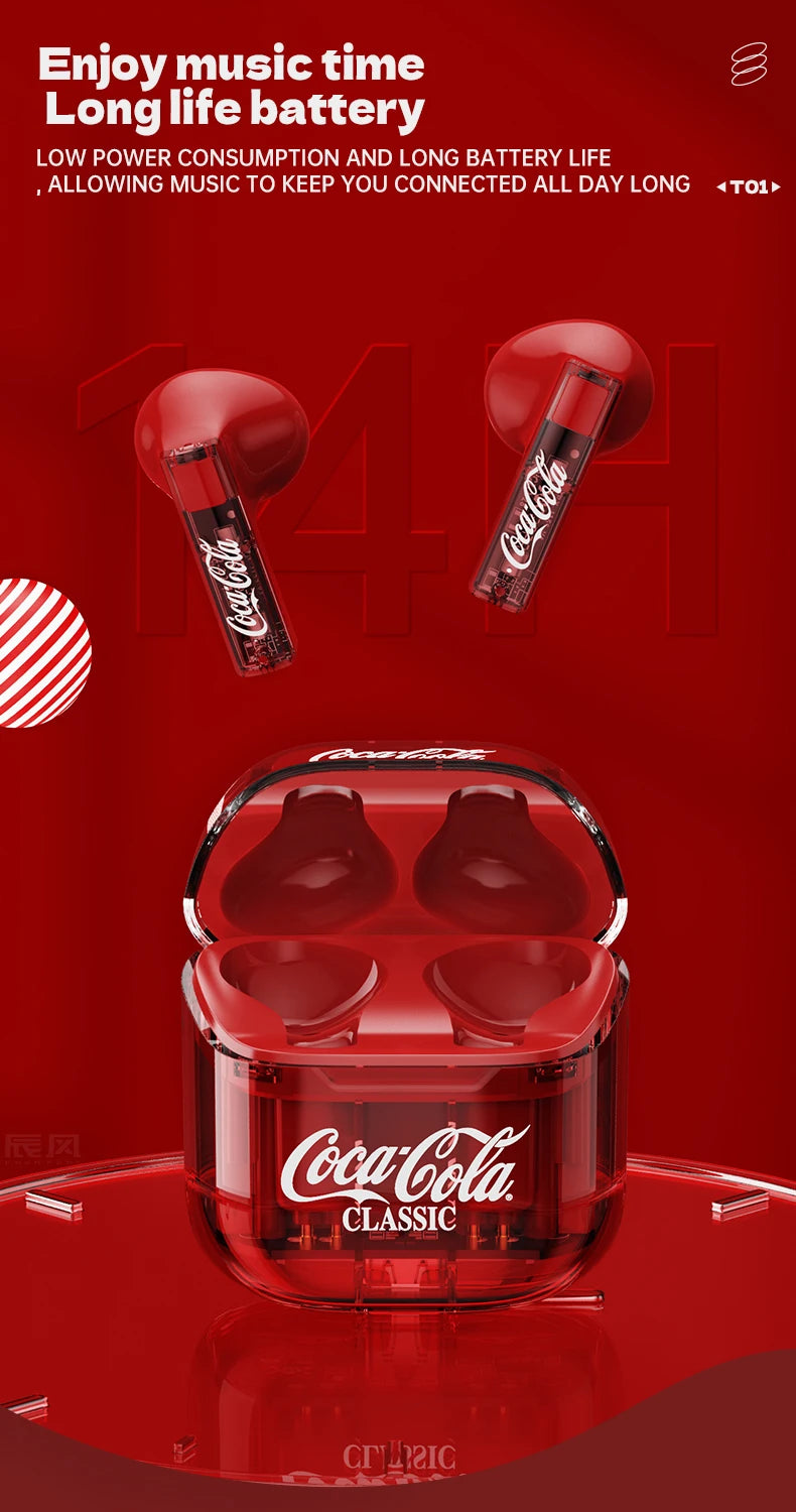 Écouteurs Sans Fil Coca-Cola TWS Bluetooth avec Micro – Imperméables et Réduction Active du Bruit pour iPhone et Xiaomi
