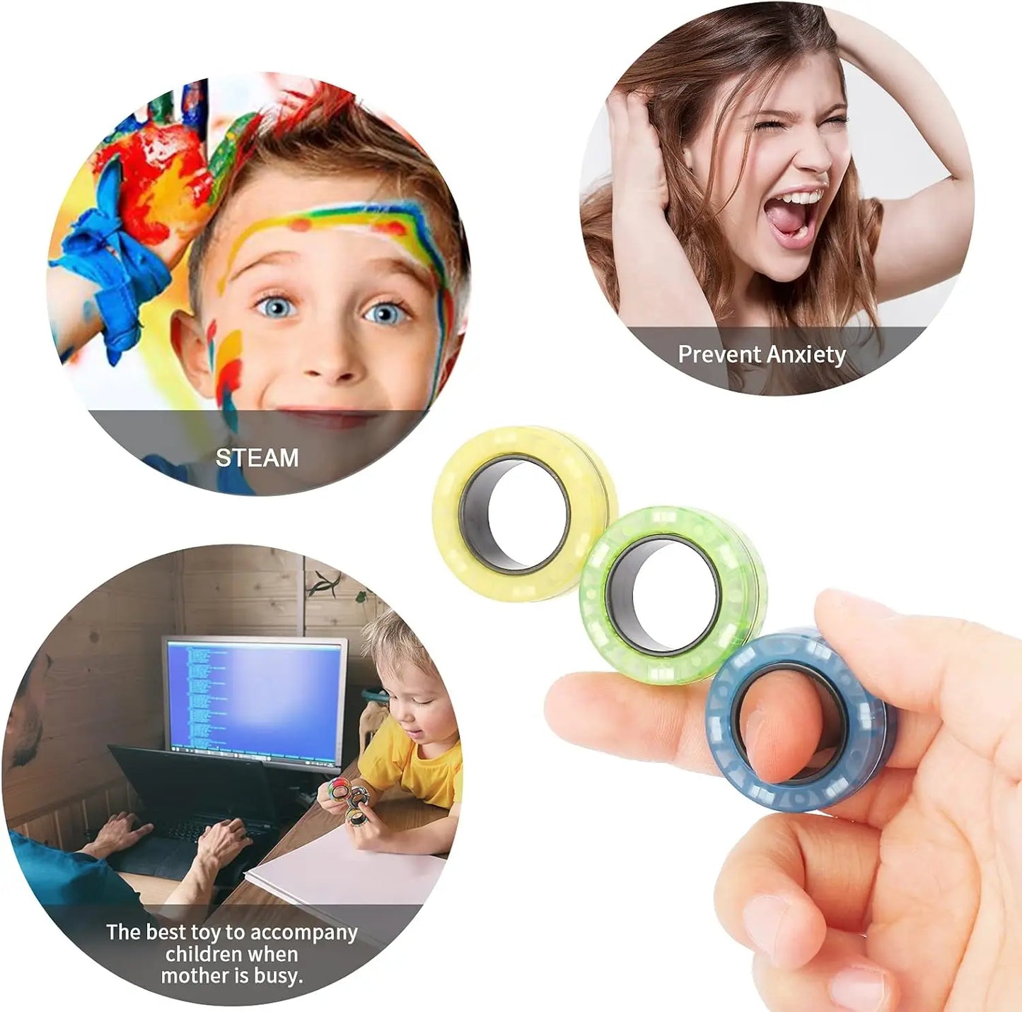 Anneaux magnétiques anti-stress – Lot de 3 | Soulagement de l'anxiété