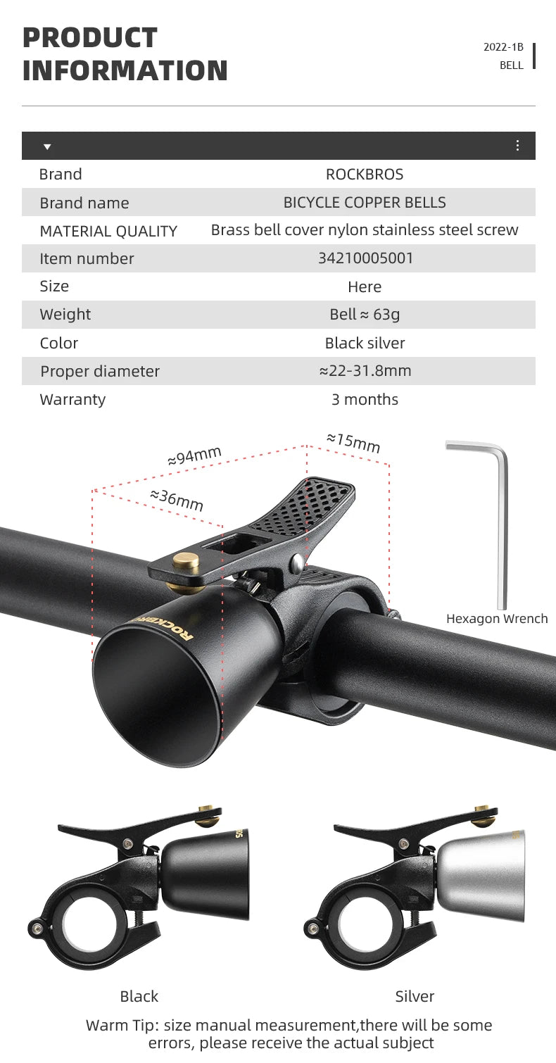 ROCKBROS Rétro Laiton Vélo Bell – Loud, Compact & Waterproof
