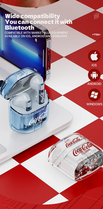 Écouteurs Sans Fil Coca-Cola TWS Bluetooth avec Micro – Imperméables et Réduction Active du Bruit pour iPhone et Xiaomi