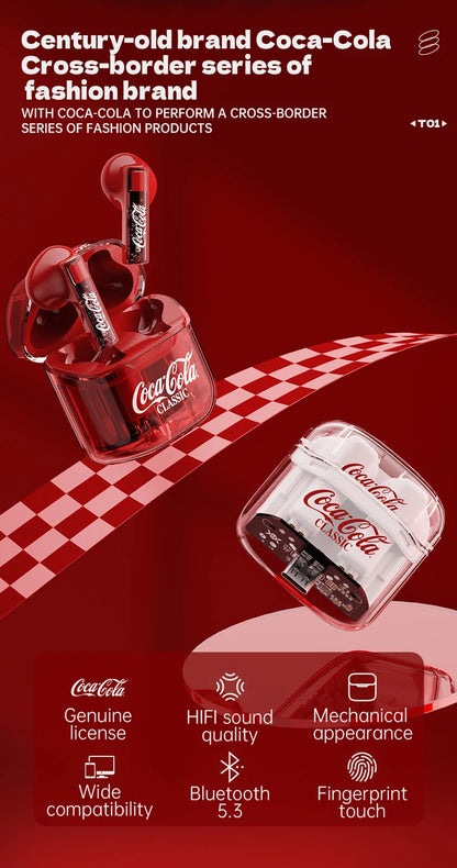 Écouteurs Sans Fil Coca-Cola TWS Bluetooth avec Micro – Imperméables et Réduction Active du Bruit pour iPhone et Xiaomi